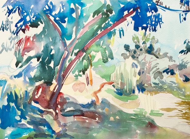 Peinture à l'aquarelle de croquis à main levée aquarelle paysage rural