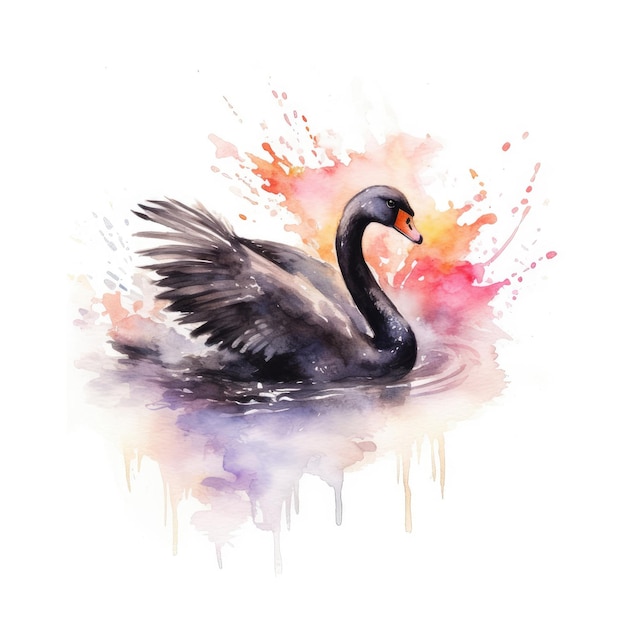 Peinture à l'aquarelle de cygne noir