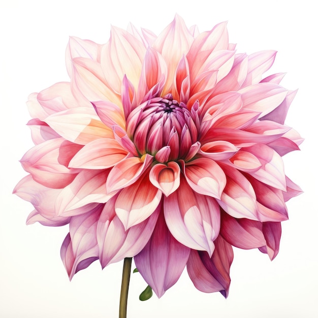 Peinture à l'aquarelle de dahlia sur fond blanc