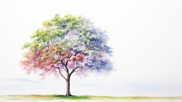 Peinture à l'aquarelle délicate d'un arbre sur fond de prairie