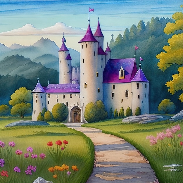 Peinture à l'aquarelle du château médiéval