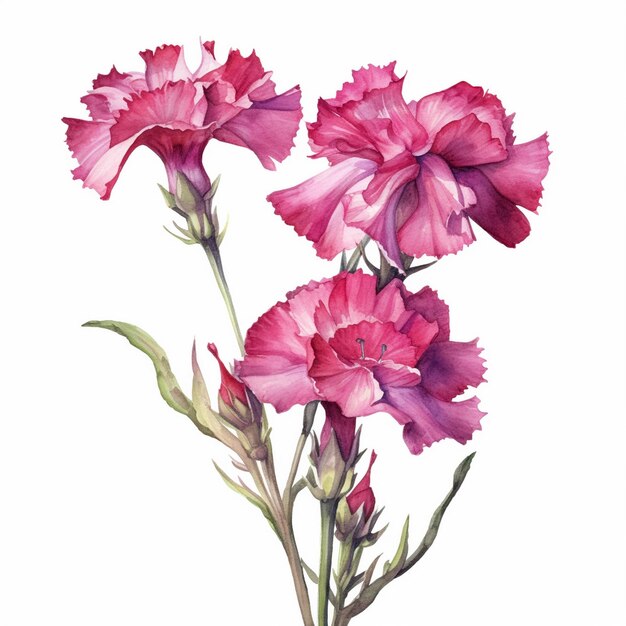 Peinture à l'aquarelle du Dianthus caryophyllus