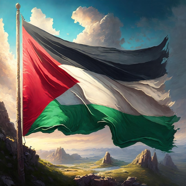 Peinture aquarelle du drapeau national de la Palestine Généré par Ai