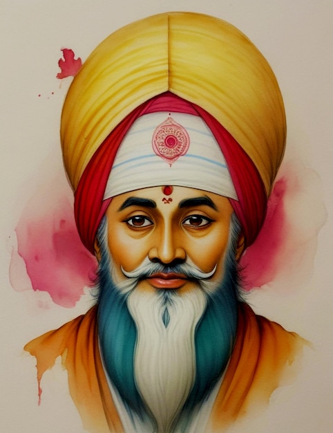 Photo peinture à l'aquarelle du guru nanak