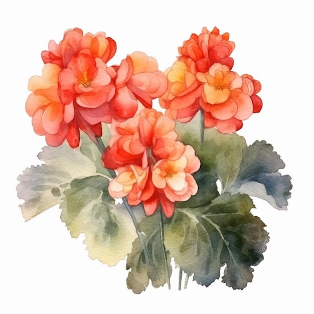 Peinture à l'aquarelle du jardin de fleurs de bégonia