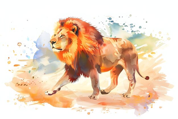 Peinture d'aquarelle du lion dans un style vibrant