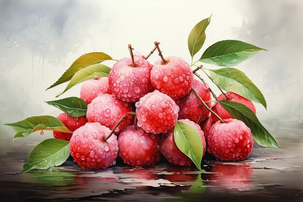 Peinture à l'aquarelle du litchi