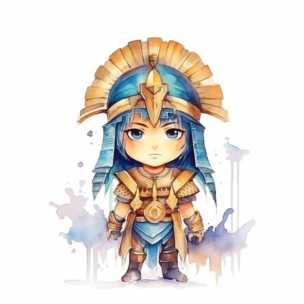 Peinture à l'aquarelle du pharaon de Chibi