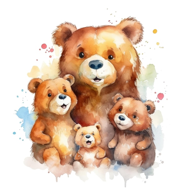 Peinture à l'aquarelle d'une famille d'ours