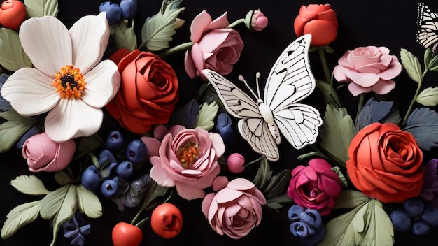 Peinture à l'aquarelle de feuilles et de fleurs à motif sans couture sur fond sombre