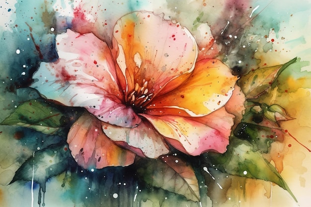 Une peinture à l'aquarelle d'une fleur avec des aquarelles.