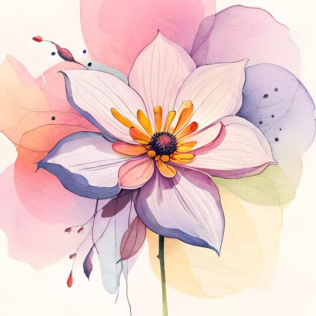 Photo une peinture à l'aquarelle d'une fleur avec un centre violet.