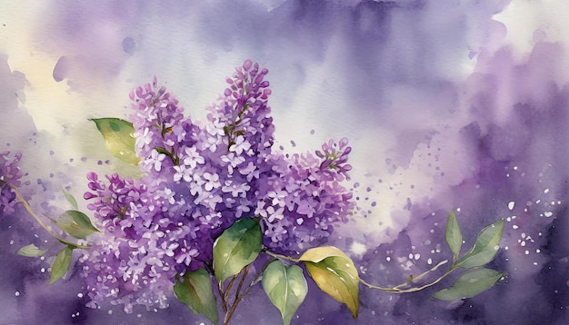 Peinture à l'aquarelle de la fleur de lilas Art botanique dessiné à la main Belle composition florale