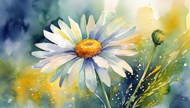 Peinture à l'aquarelle de la fleur de marguerite Art botanique dessiné à la main Belle composition florale