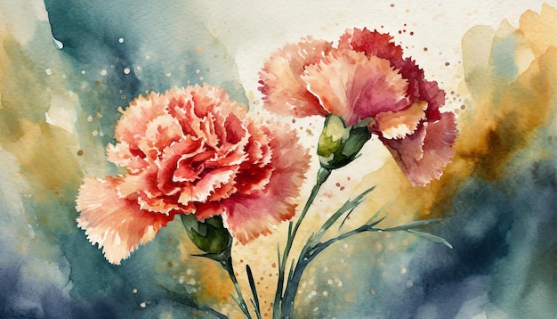 Peinture à l'aquarelle de la fleur d'œillets Art botanique dessiné à la main Belle composition florale