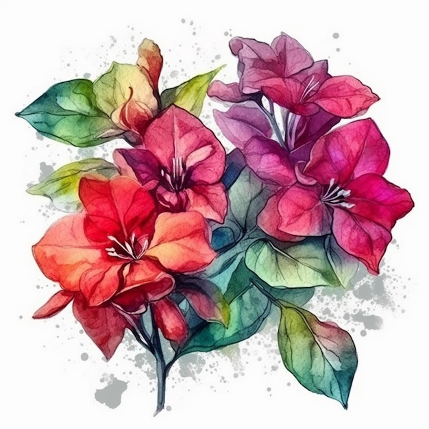 Peinture à l'aquarelle de fleurs de bougainvilliers