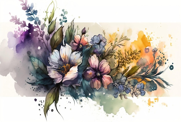 Peinture à l'aquarelle de fleurs sur fond blanc