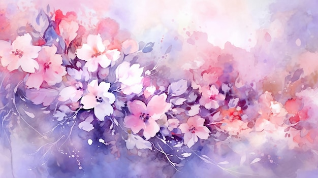 Peinture à l'aquarelle fond abstrait floral romantique IA générative