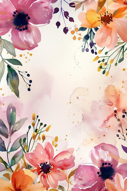 Une peinture à l'aquarelle d'un fond fleuri avec une fleur rose au centre