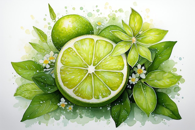 Peinture à l'aquarelle de fruits de citron vert