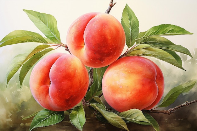 Peinture à l'aquarelle de fruits de pêche