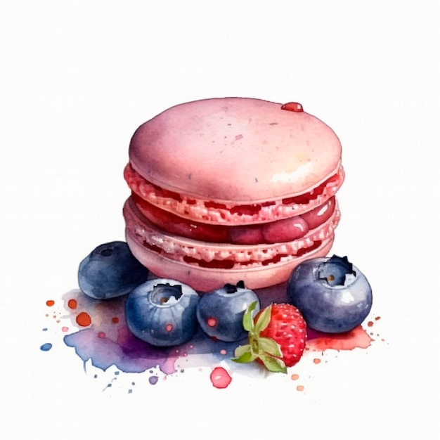 Peinture à l'aquarelle d'un gâteau aux macaronis