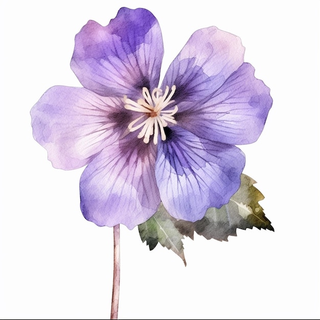 Une peinture à l'aquarelle d'un géranium violet.