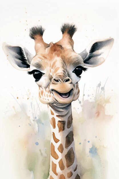 Peinture à l'aquarelle d'une girafe mignonne souriante illustration de haute qualité pour enfant