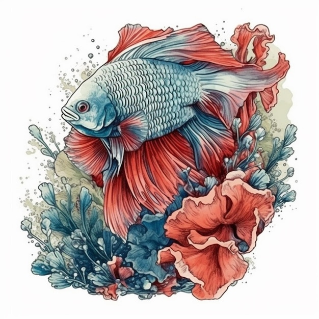 Peinture à l'aquarelle d'un grand poisson betta