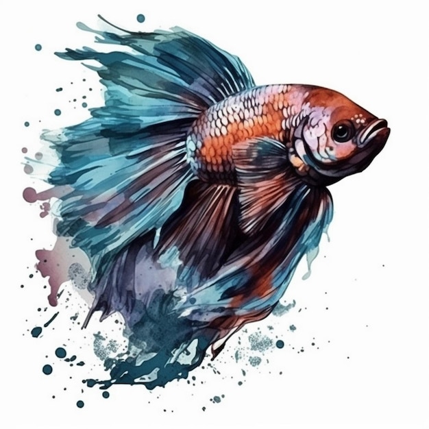 Peinture à l'aquarelle d'un grand poisson betta