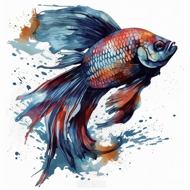 Peinture à l'aquarelle d'un grand poisson betta