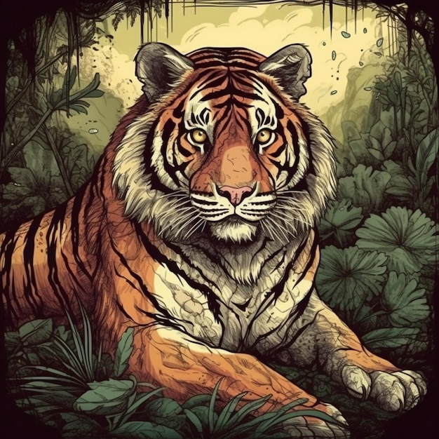 Peinture à l'aquarelle d'un grand tigre