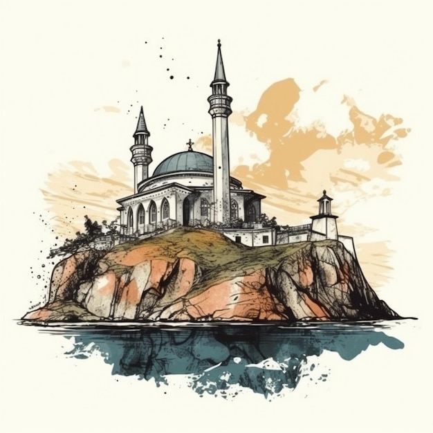 Peinture à l'aquarelle de la grande mosquée