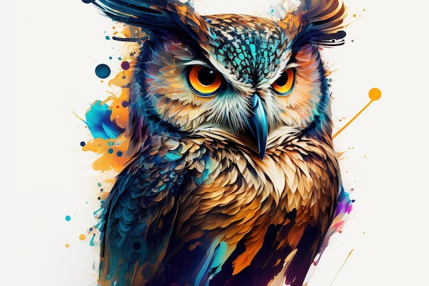 Peinture à l'aquarelle de hibou dans le style de l'art abstrait coloré