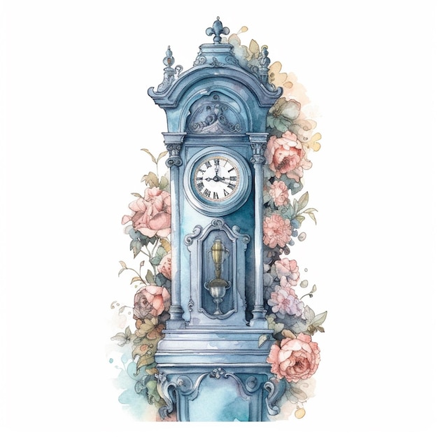 Une peinture à l'aquarelle d'une horloge avec l'heure