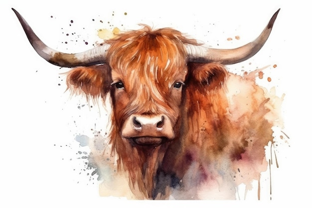 Une peinture à l'aquarelle d'une image haute résolution 4k de vache des hautes terres