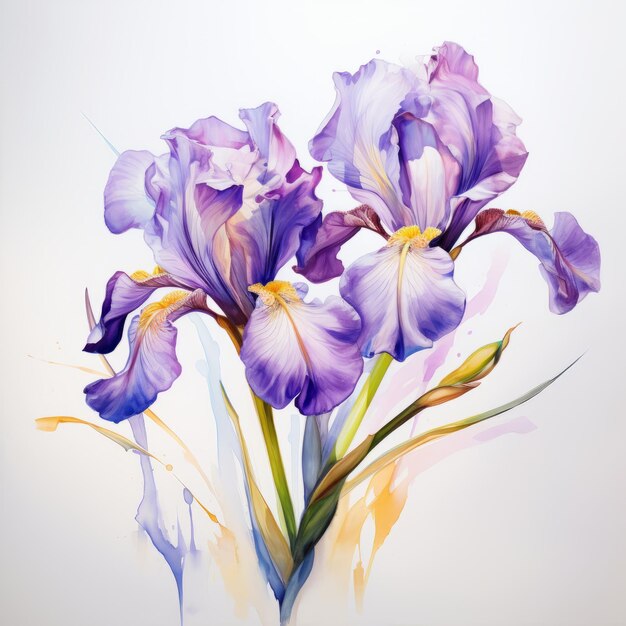 Peinture à l'aquarelle des iris formes organiques et fluides dans le style d'Olivier Valsecchi