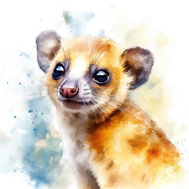 Peinture à l'aquarelle de kinkajou avec fond blanc