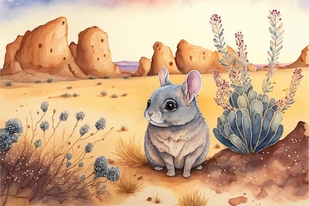 Peinture à l'aquarelle d'un lapin dans le désert ai générative