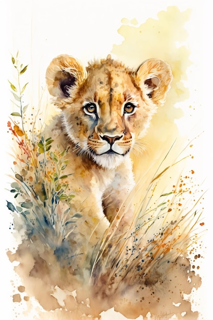 Photo peinture à l'aquarelle d'un lionceau