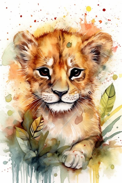 Peinture à l'aquarelle d'un lionceau