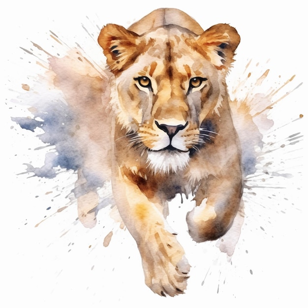 Peinture à l'aquarelle d'une lionne