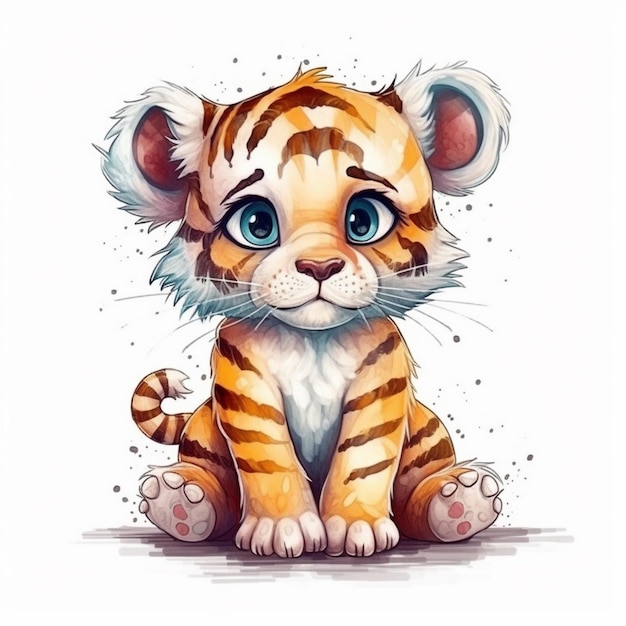 Peinture à l'aquarelle de Little Tiger Chibi