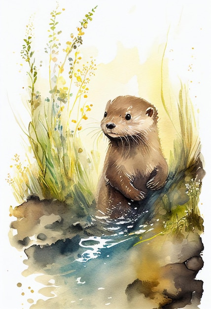 Peinture à l'aquarelle d'une loutre de rivière