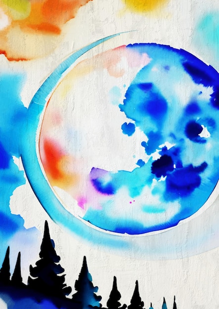 Peinture à l'aquarelle magique de la lune