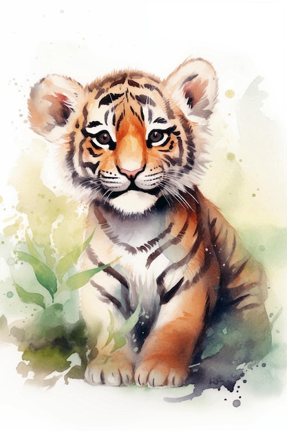 Peinture à l'aquarelle d'un mignon tigre souriant illustration de haute qualité pour enfant