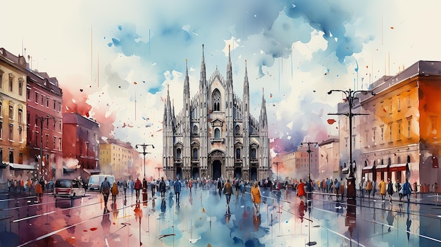 Peinture à l'aquarelle de Milan Italie Concept de voyage