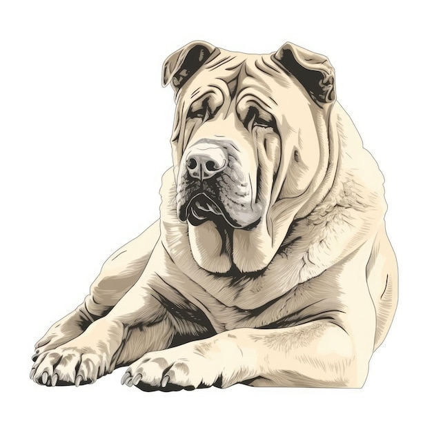 Peinture à l'aquarelle minimaliste chinoise SharPei dans des couleurs pastel douces