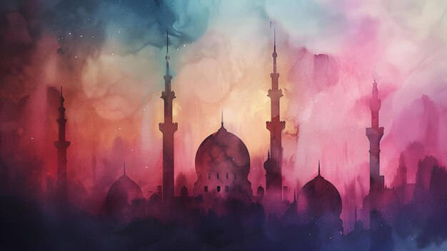 Photo peinture à l'aquarelle de la mosquée dessin d'illustration