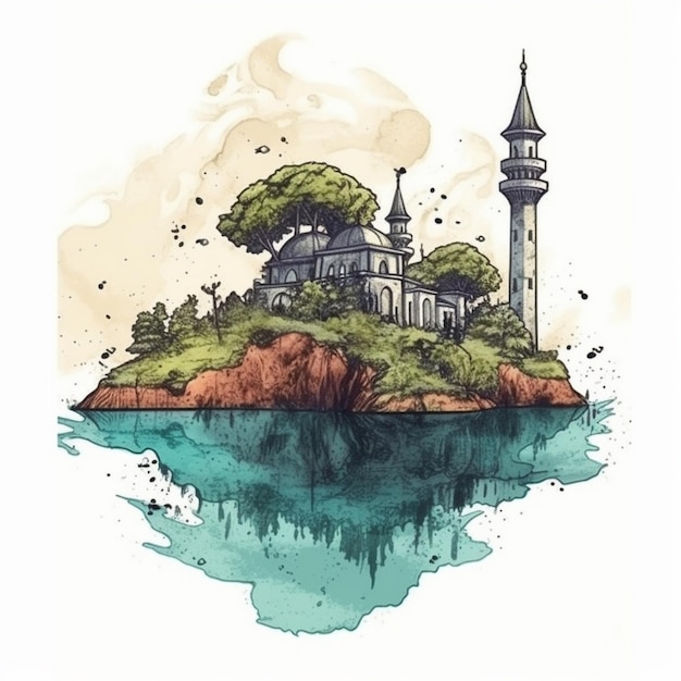 Peinture à l'aquarelle d'une mosquée spéciale